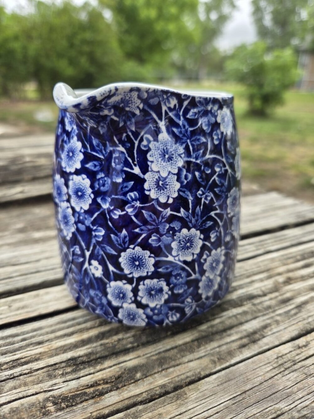 Vintage Cobalt Blue Floral Calico Crownford Creamer Jug Staffordshire England - Picture 3 of 12